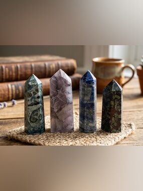 Kambaba Jasper, Purple Mica, Lapis Lazuli, & Bloodstone Tower Set